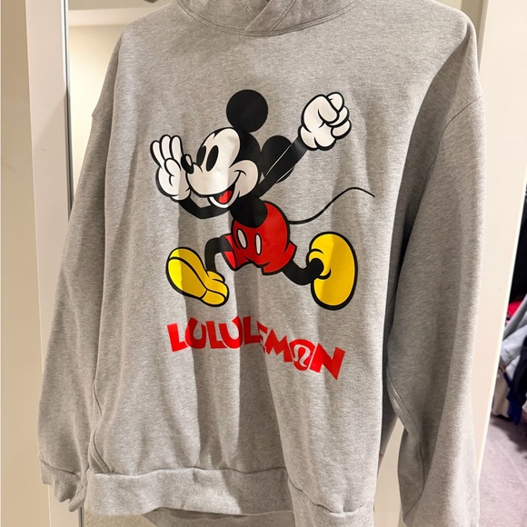 Lululemon Disney Grey hooded Sweatshirt with Mickey Mouse Graphic and Red Logo